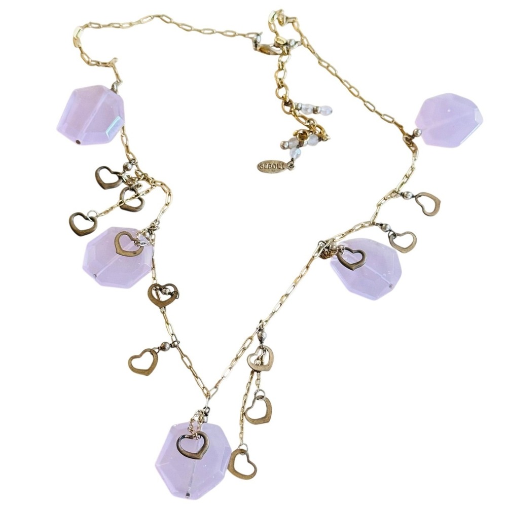 NECKLACE Heart Rose Quartz Beads Vtg Beaded Collar Strand Signed Sogoli Boho 25"